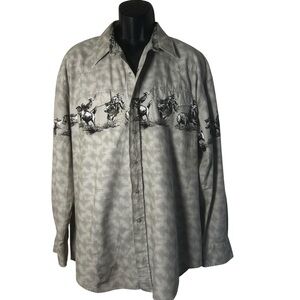 Roper Western Pearl Snap Shirt men’s size XL greenish bucking bronco retro rodeo